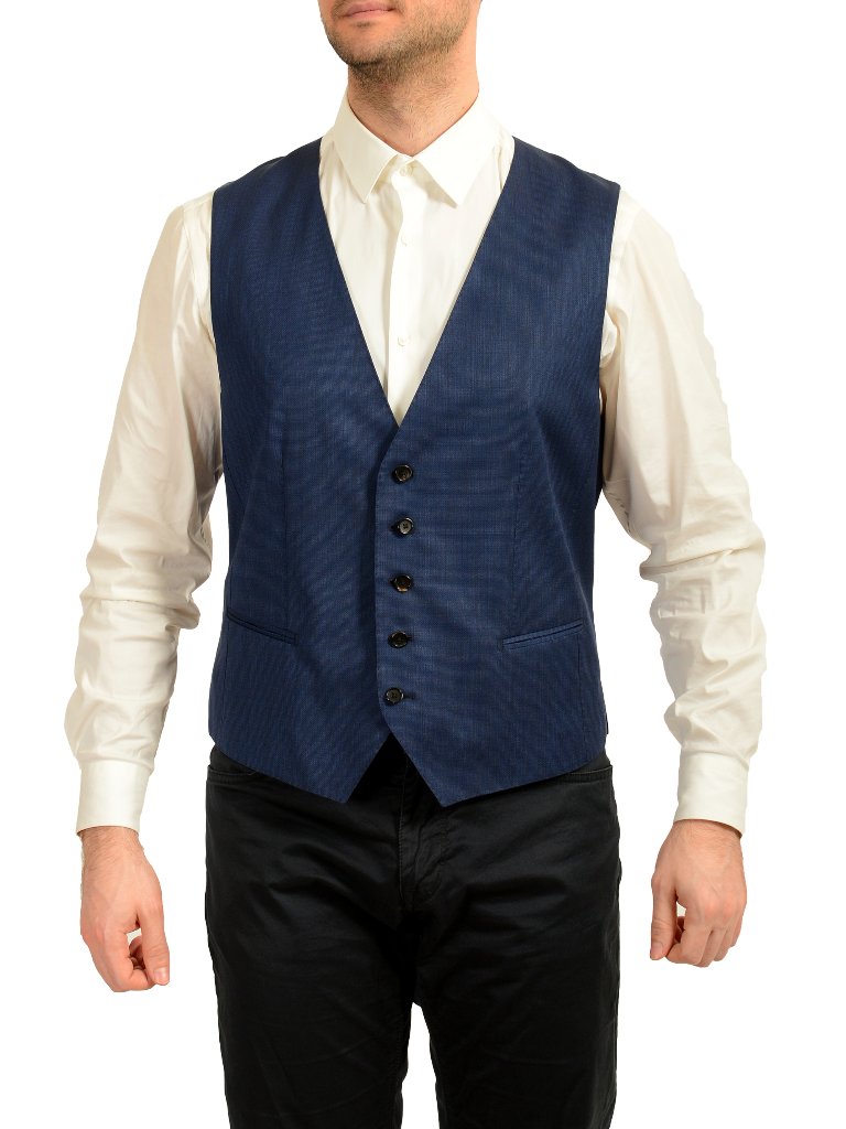 Hugo Boss Men's "Fharverson2garvin2we" Blue 100% Wool Dress Vest Us 44r It 54r